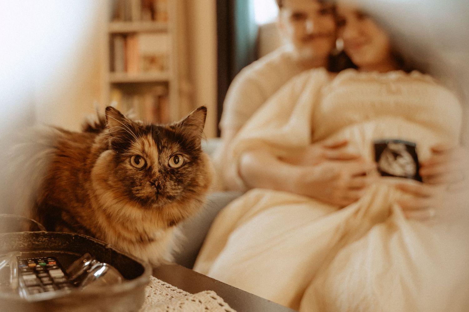 Maternity session photoshoot, in-home lifestyle, moody, vintage, grainy, couples, sweet, Altus Air Force Base Oklahoma AFB Home, Candid cat