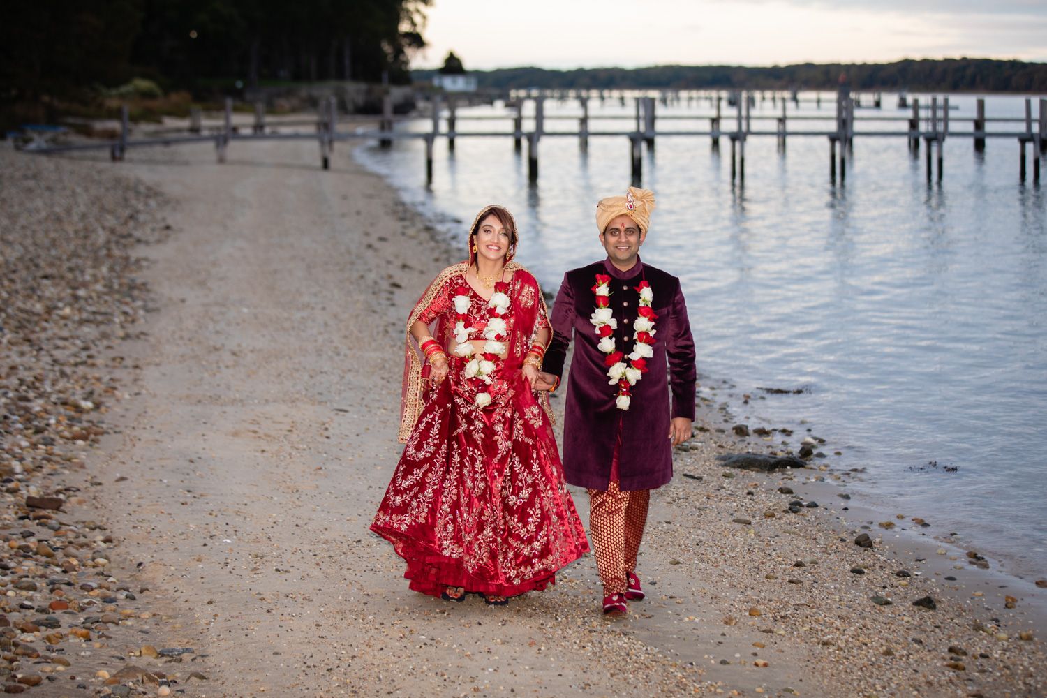 Bride and Groom in a Backyard wedding beach in Long Island.