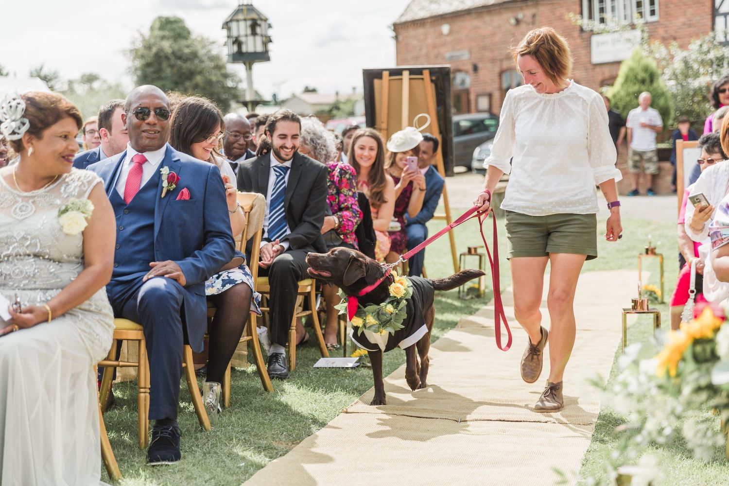 Hayley Elizabeth Photography Dogs at weddings Labrador at Lowerlode Inn Gloucestershire walking down the aisle