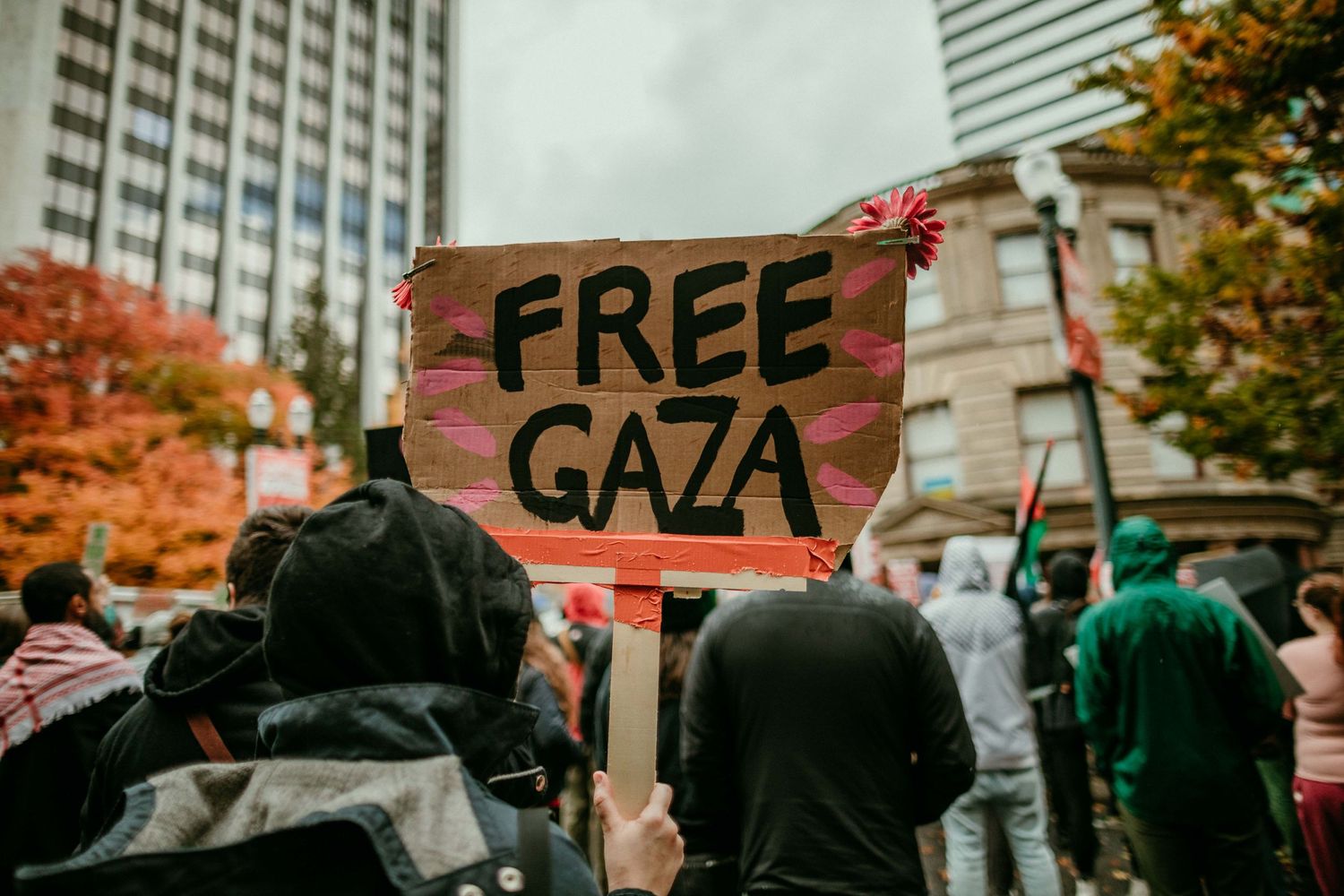 free gaza sign outside city hall in portland oregon photojournalist