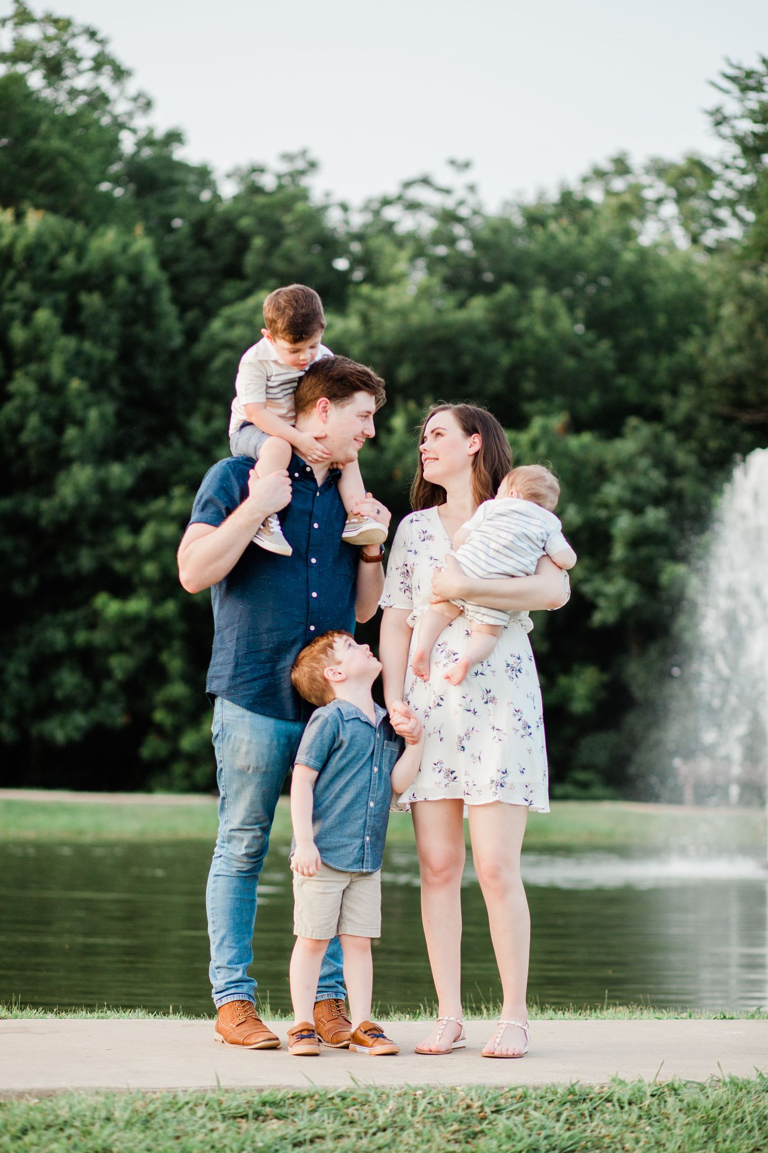 family portraits by fountain