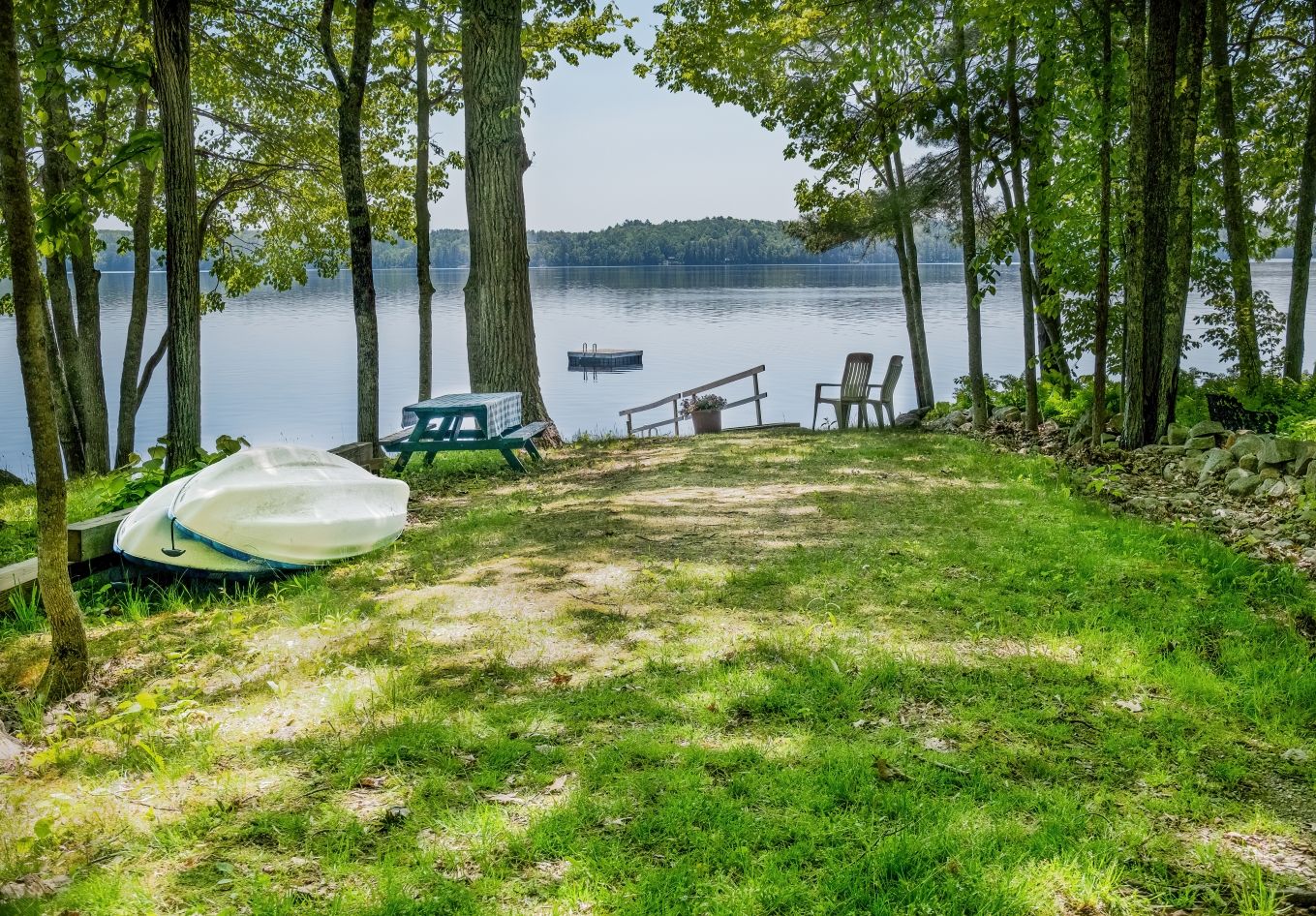 A shot of the lake front access at an Air B & B Property in Jefferson, Maine.