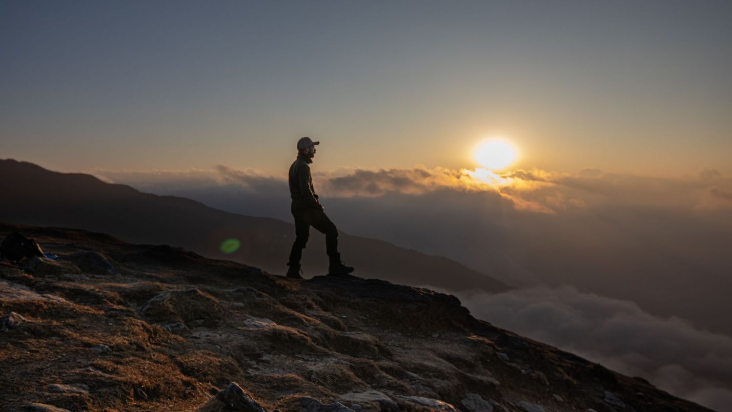 On top of the world in Nepal during sunset Goldenhour near Gosaikunda Lakes