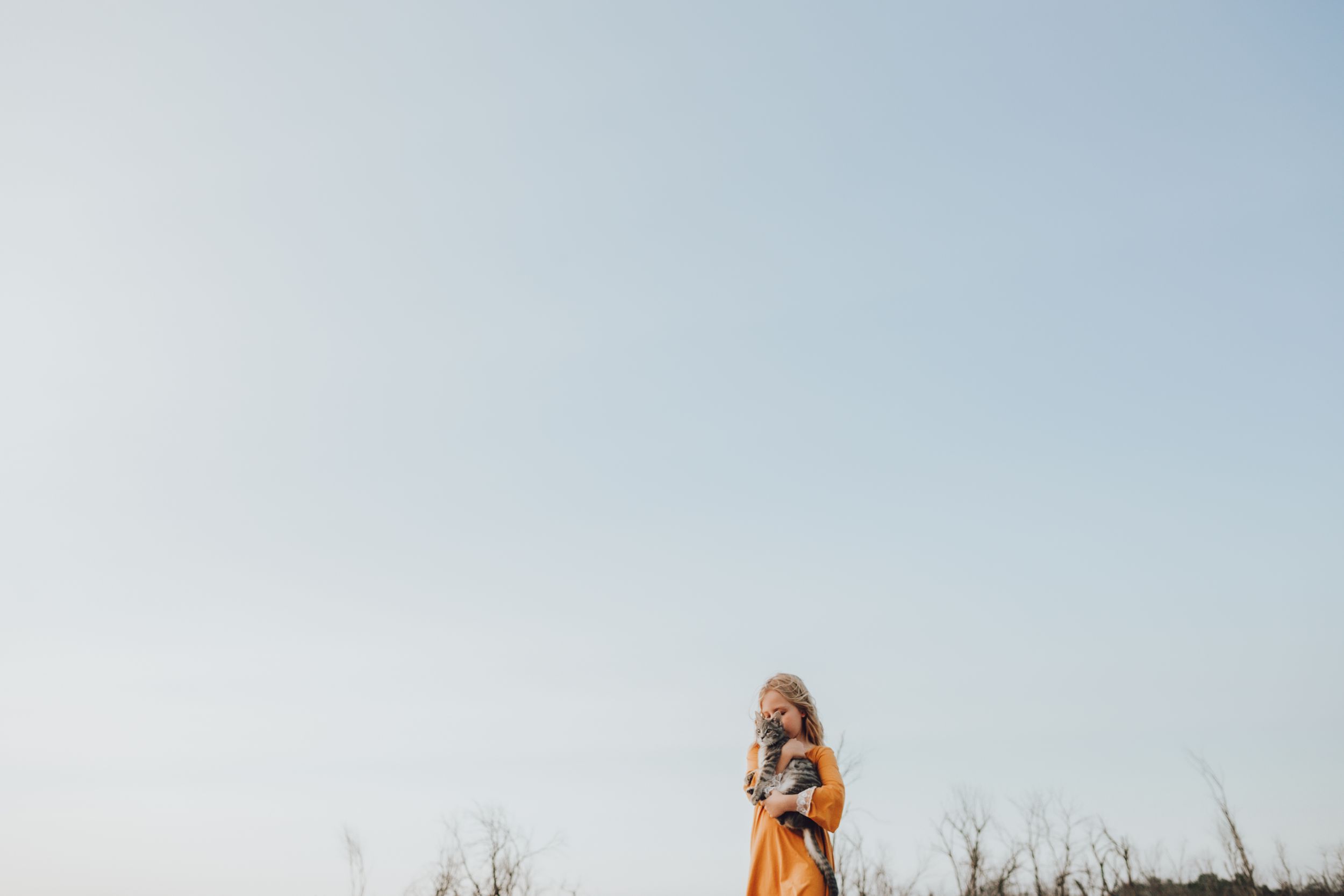 A figure in orange stands against a misty lake landscape at sunset.
