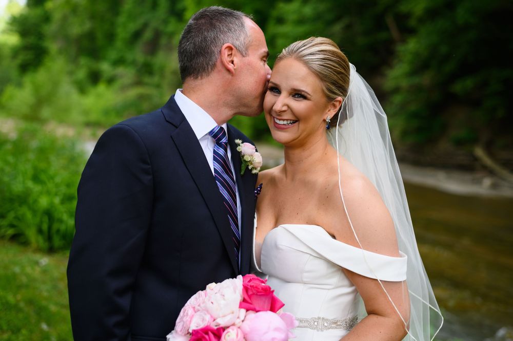 Bride and groom on wedding day in Kirtland, Ohio.
