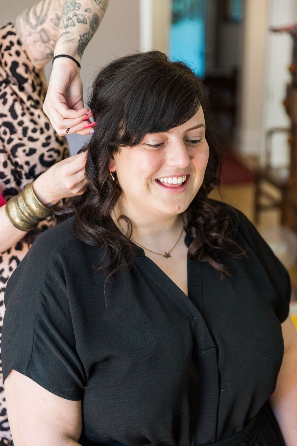 Hayley Elizabeth Photography Homme House Wedding Photographer West Midlands Micro wedding bride having hair done