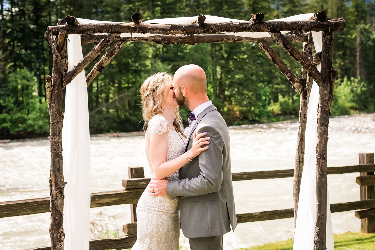 A loving kiss to seal the ceremony. Photo taken by Kari Mills Photography in Hope, B.C.