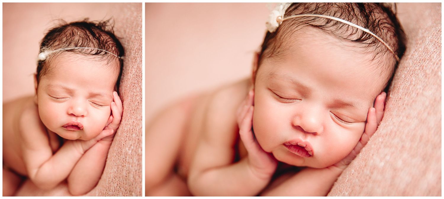 collage of close ups of baby girl sleeping during studio newborn session
