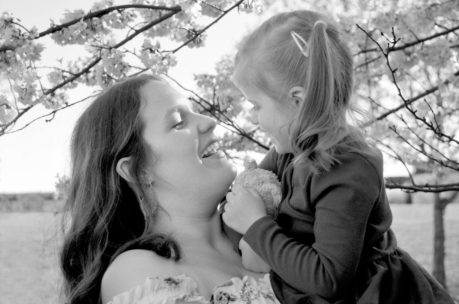 black and white photo of mother and daughter