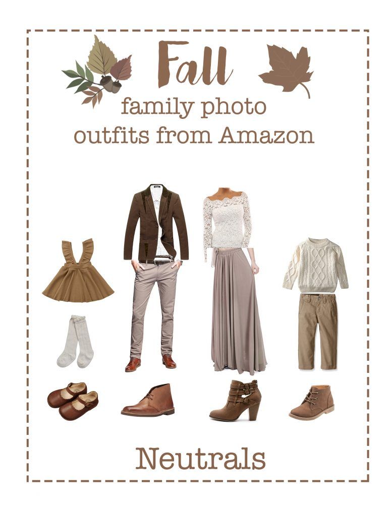 Neutral-toned fall fashion collection showing coordinated family outfits and footwear.