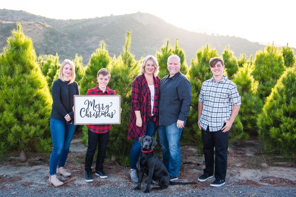 Family photo at Peltzer Pines Christmas Tree Farm in Orange County, CA