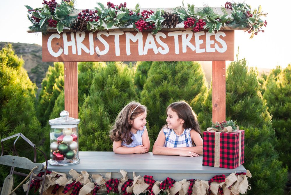 Photo of two sisters at Peltzer Pines Christmas Tree Farm in Orange County, CA