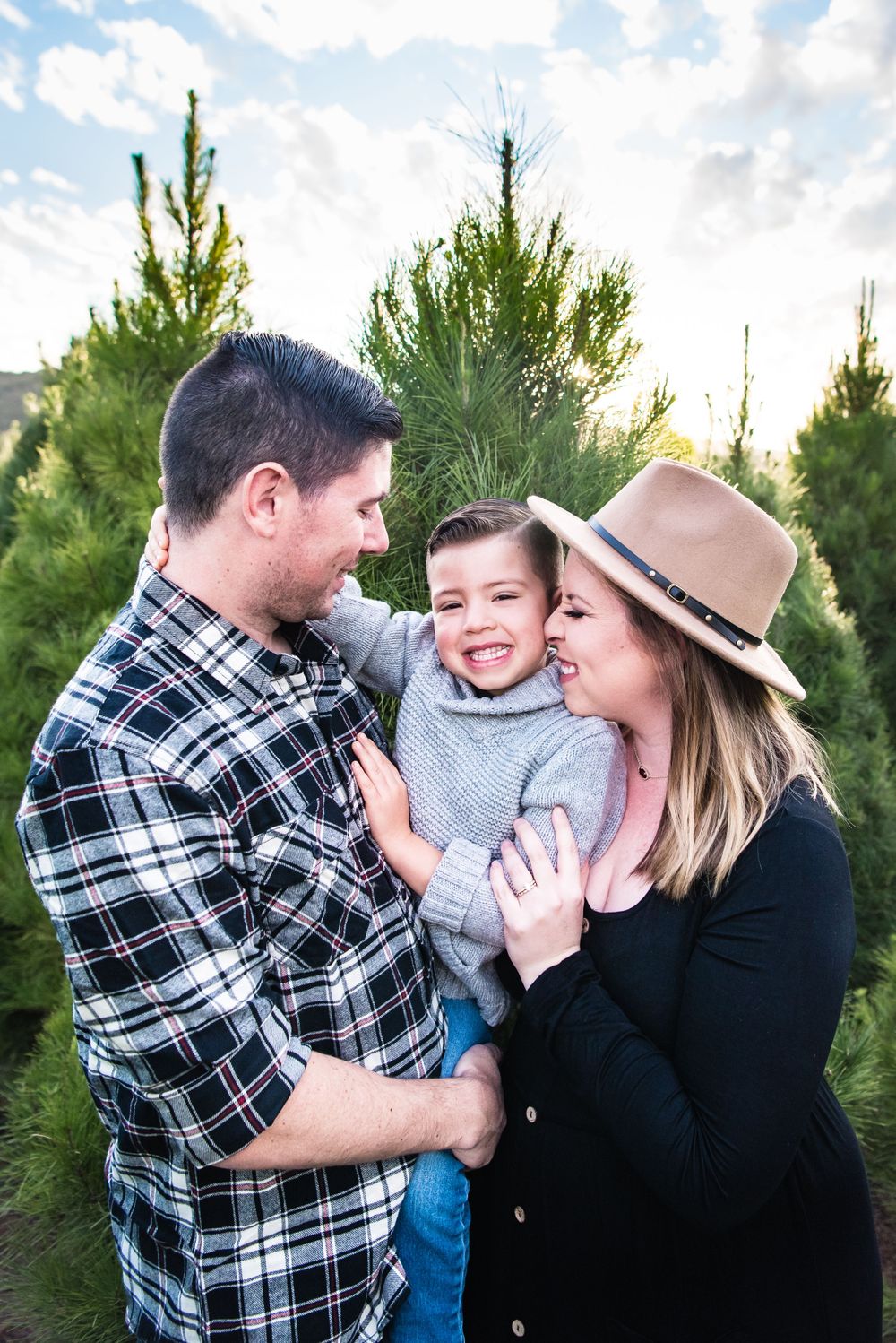 Family photo at Peltzer Pines Christmas Tree Farm in Orange County, CA