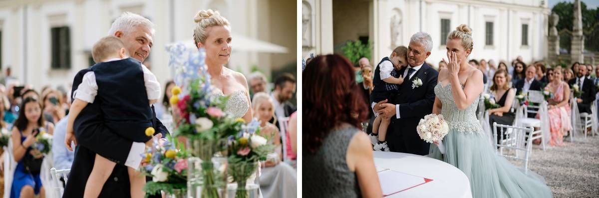 Joyful moments shared during an outdoor wedding ceremony with elegant decor and floral arrangements.
