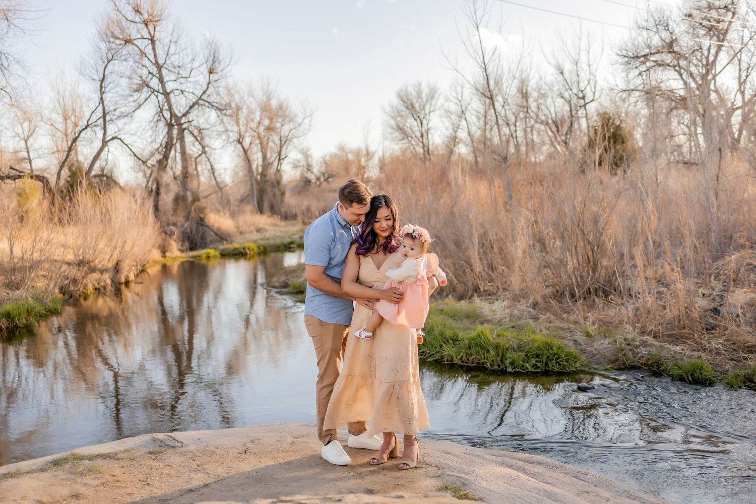 family of 3 1st birthday photoshoot cherry creek trail parker