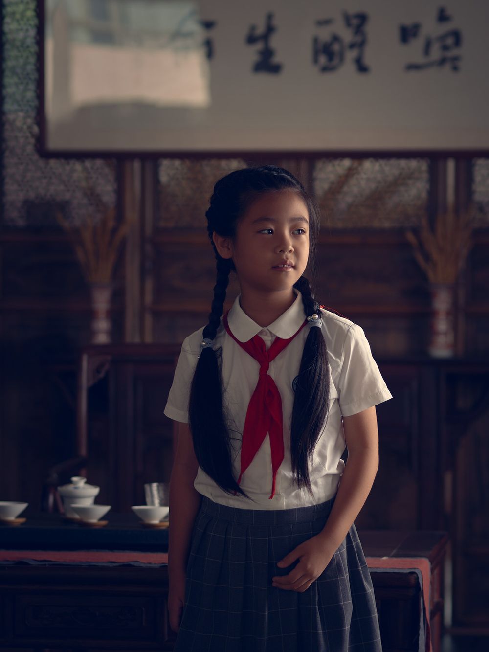 Young girl student cute school yearbook portraits Legacy portrait elegant timeless tradition painterly style chiaroscuro