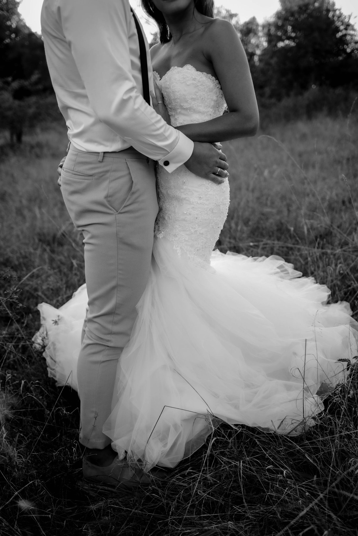 Detailaufnahme Brautpaar schwarz weiß Hochzeit