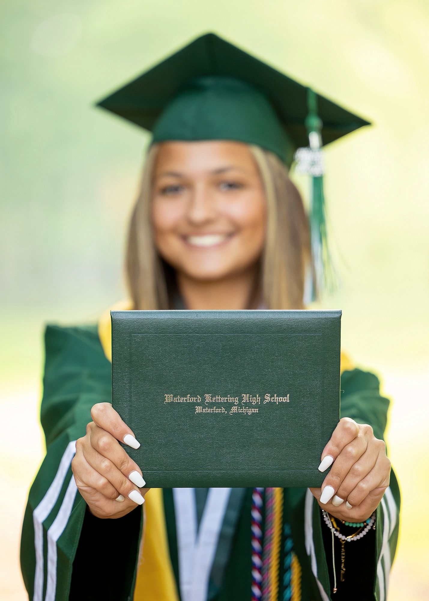 Cap and gown session for female senior photography, beverly hills, mi