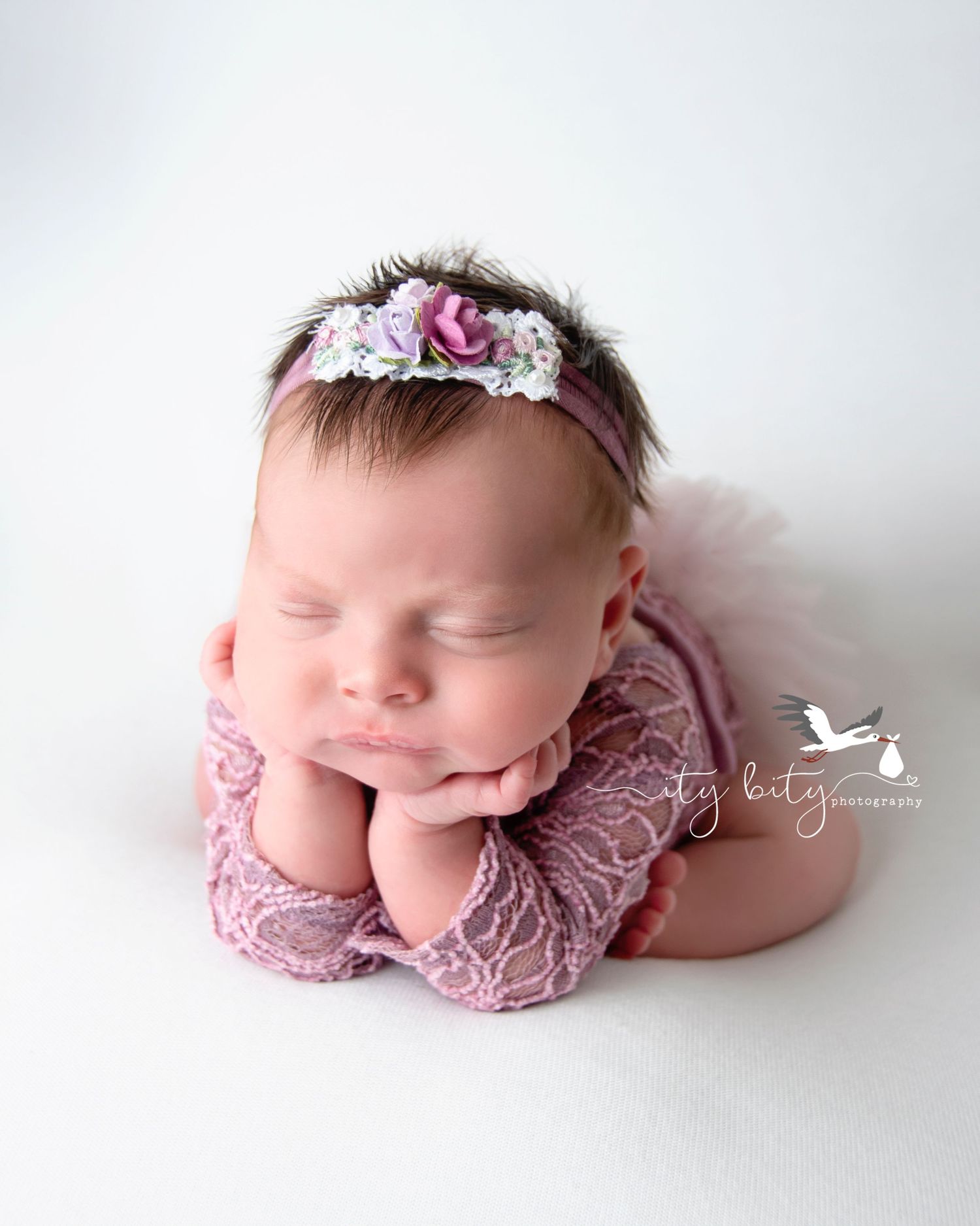 Westlake Newborn Baby Photographer | Baby Julia in Pink Purples in Froggy Pose