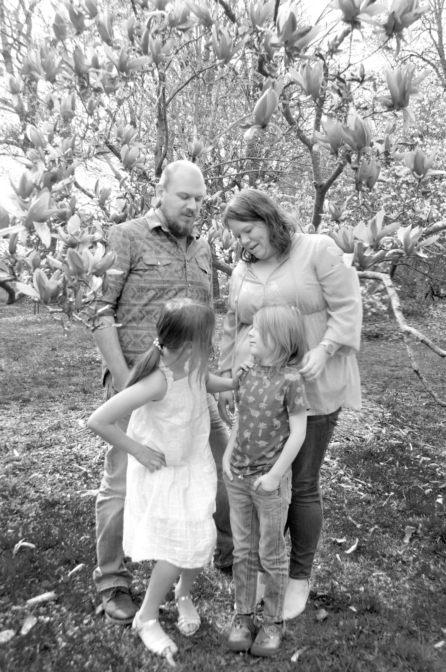 Family photograph in black and white outdoors