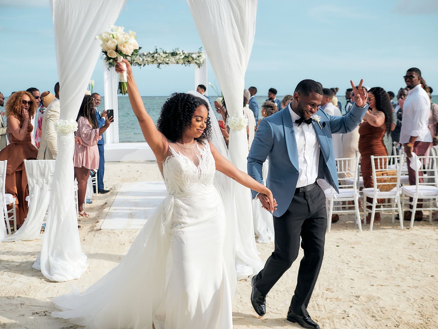 Excited Bride and Groom in Jamaica