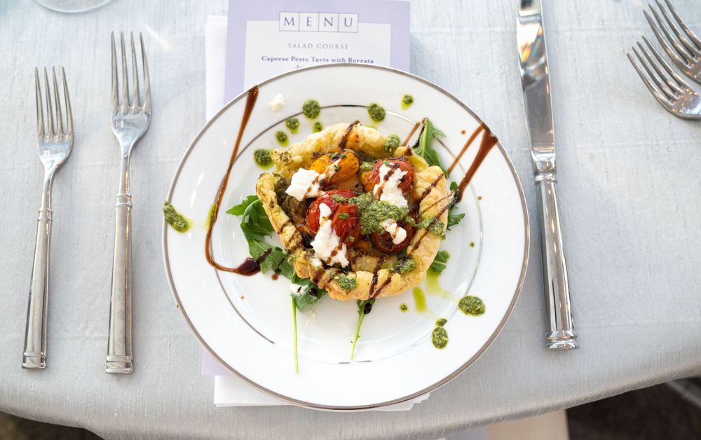 Plated food.