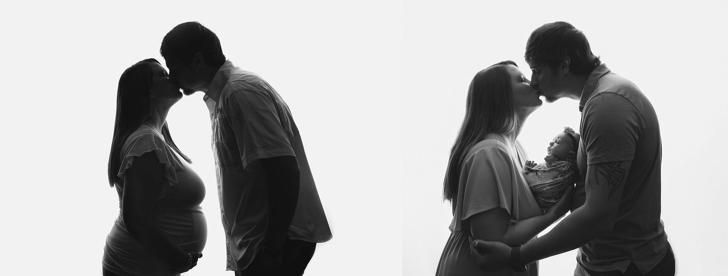 A before and after of a maternity and then newborn. Greenville SC newborn photographer, Easley, SC newborn photographer, Upstate SC newborn