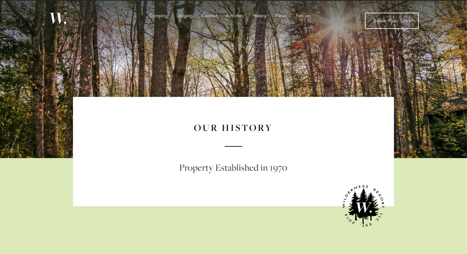 Wilderness Resort LLC Website History Landing Page