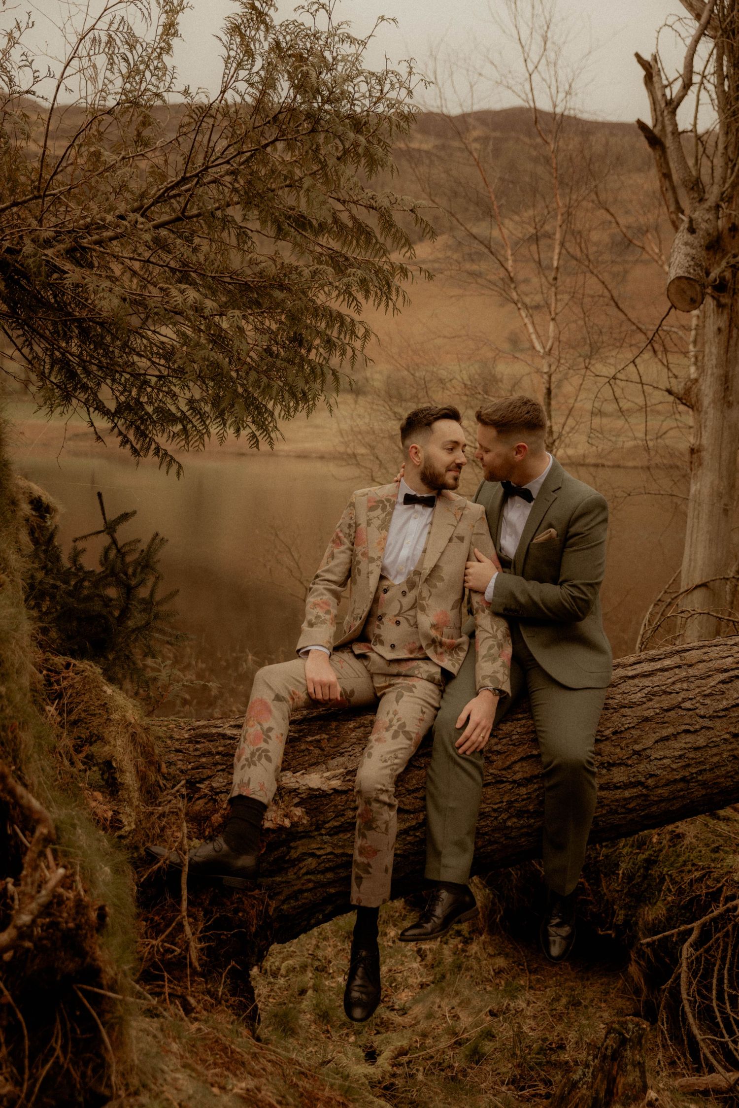 same sex wedding two grooms floral suit Lake District elopement