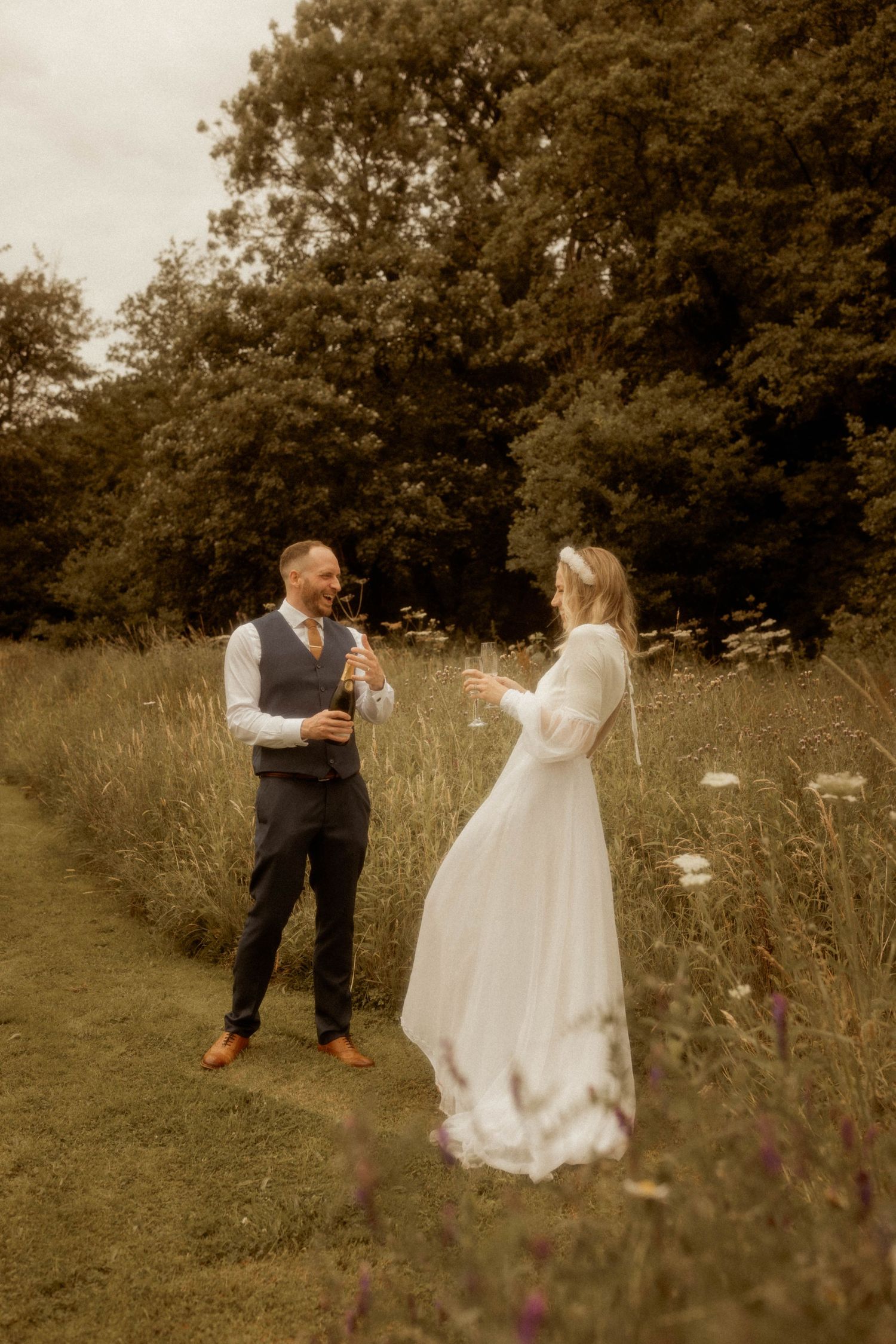 north Wales elopement bride and groom vintage wedding dress