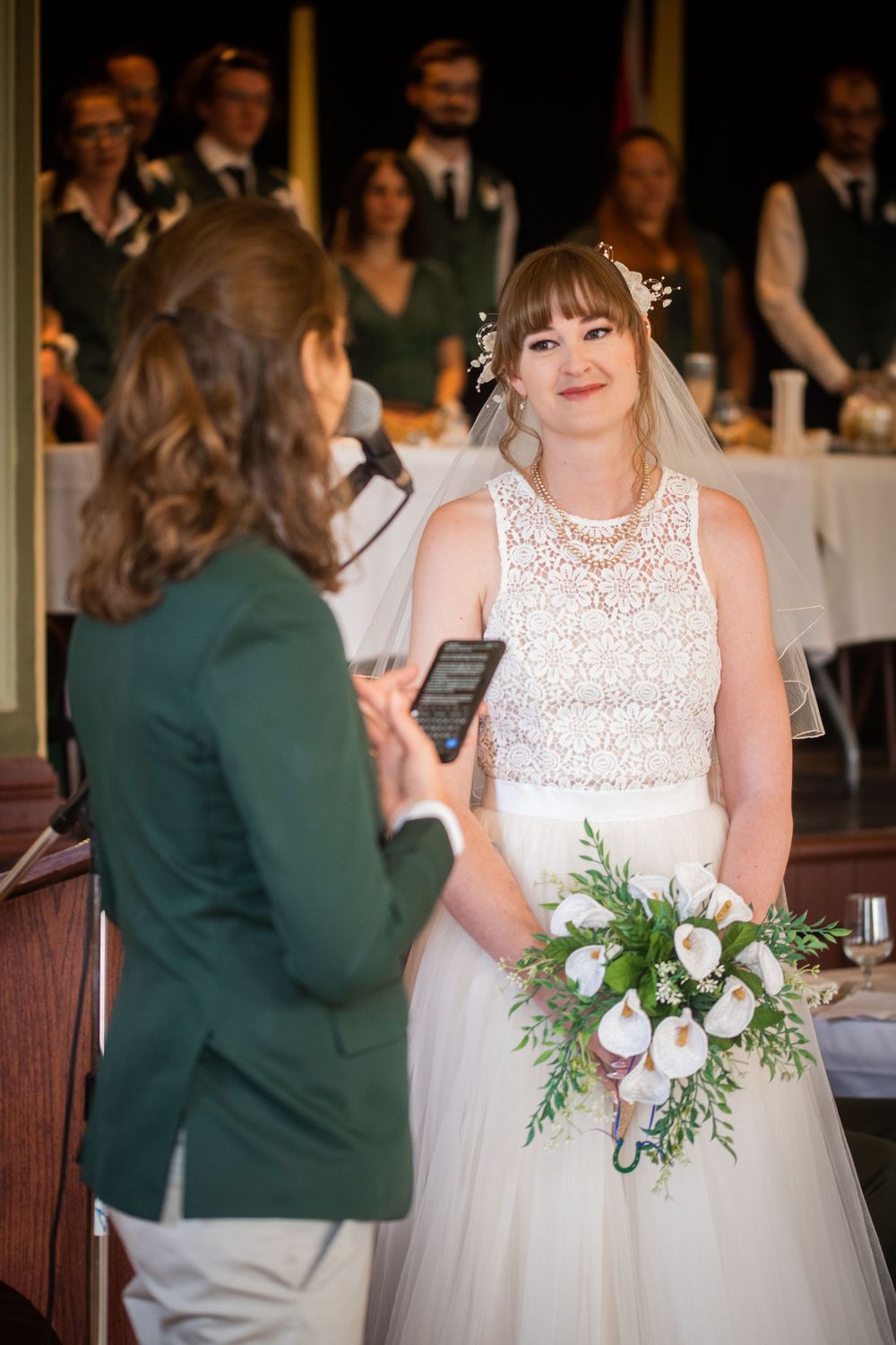 wedding ceremony vows bride and groom acton town hall interior