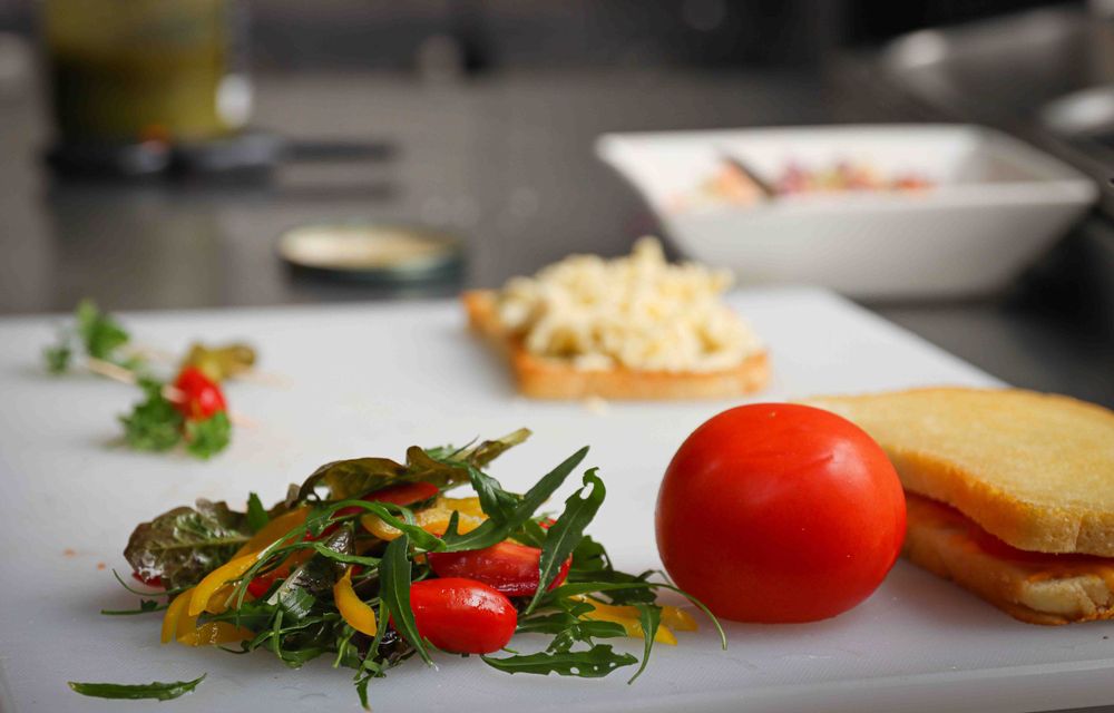 Close-up of gourmet dish with colorful ingredients