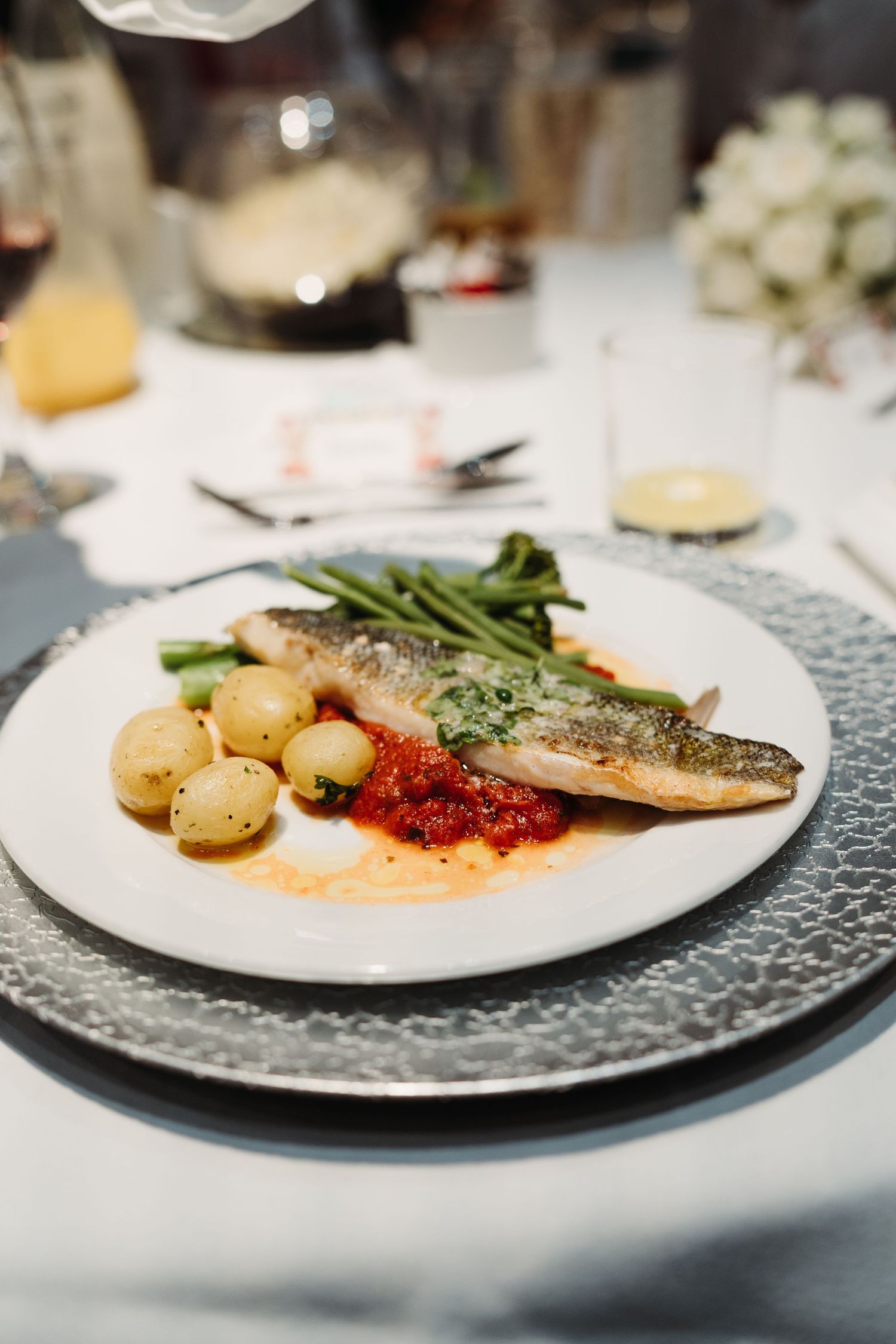 SEABASS FISH, PARSLEY POTATOES, SPINACH IN LEMON BUTTER SAUCE marriott hotel manchester airport