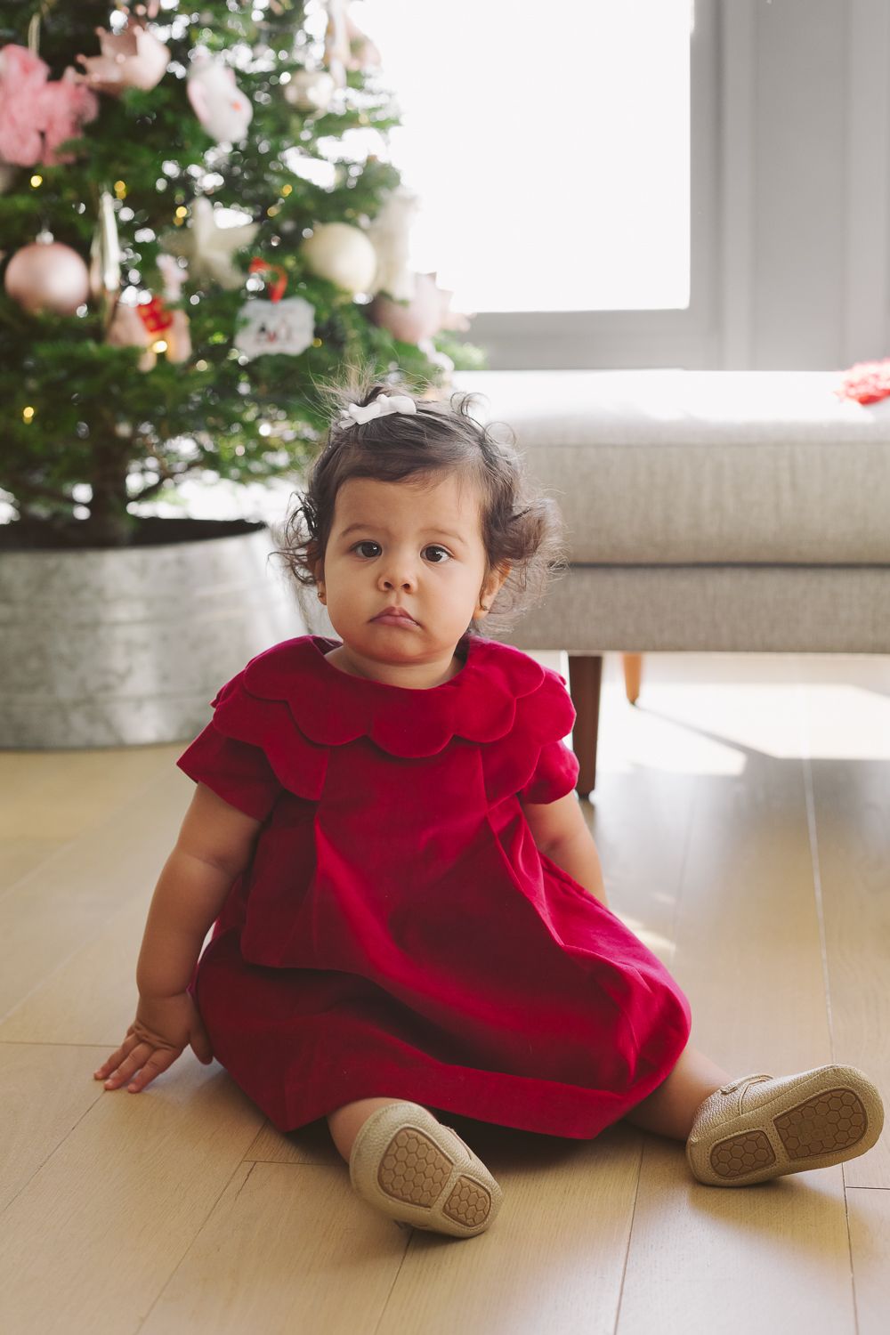 Holiday Wonder: One-Year-Old Daughter with Dad by Christmas Tree - Paula Ortiz NYC Family Photographer