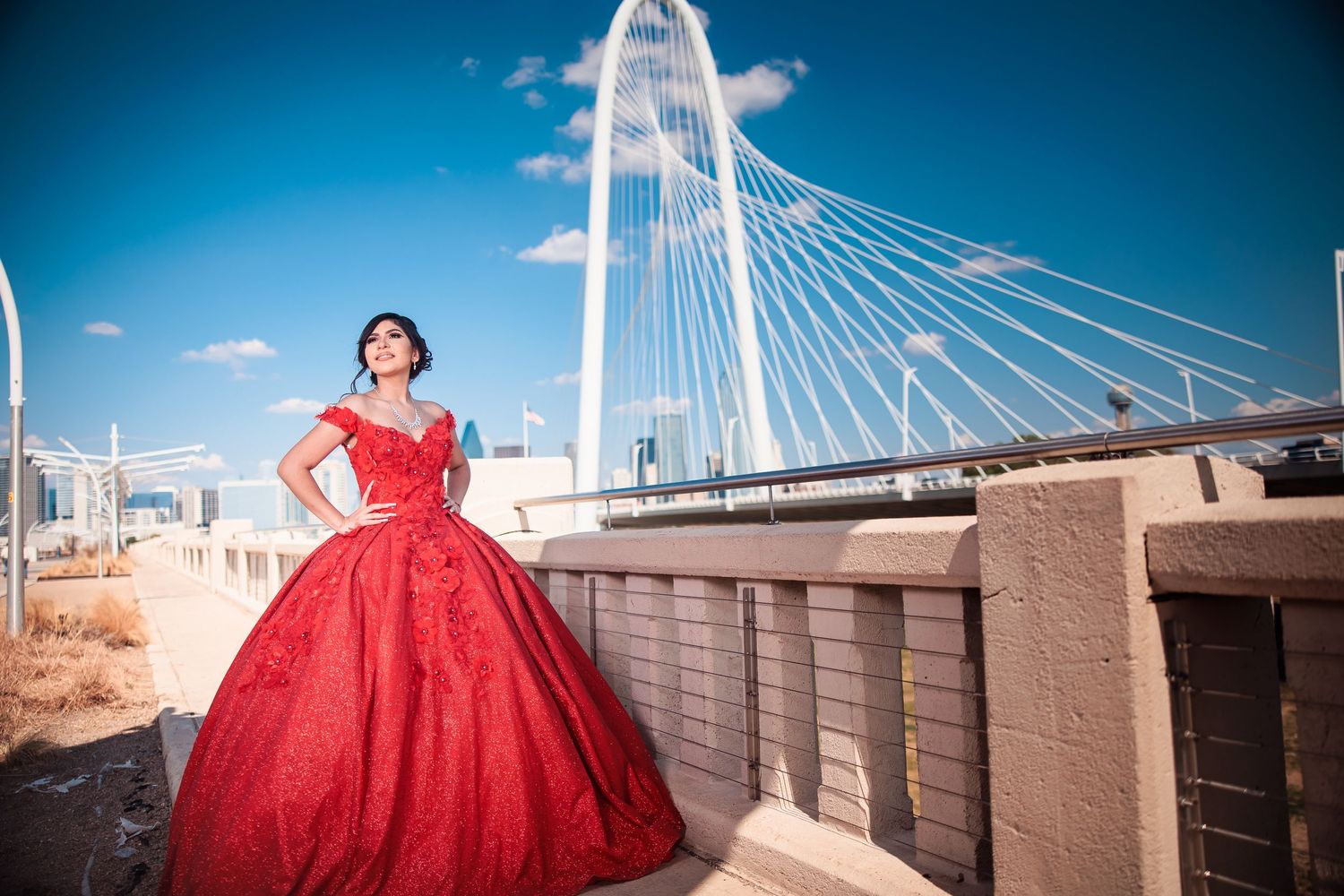 red quinceanera dress in downtown dallas