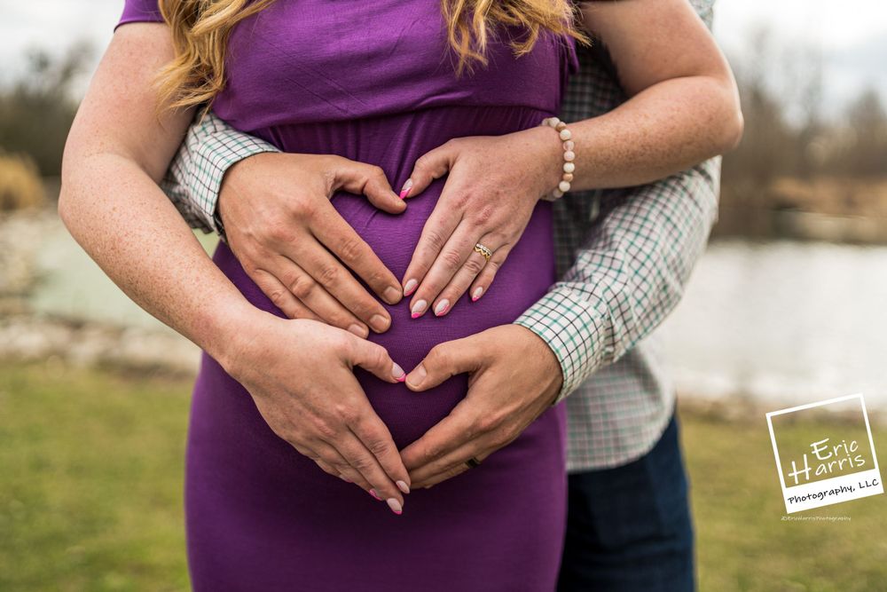 Maternity Session, expecting twins, mom and dad's hands to form two hearts on belly, Ambler PA
