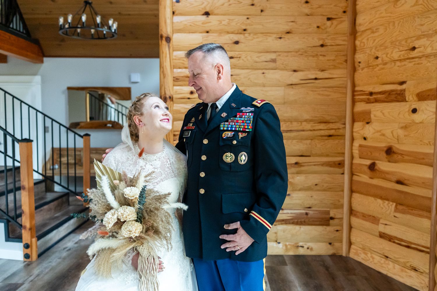 bride and her father laugh together