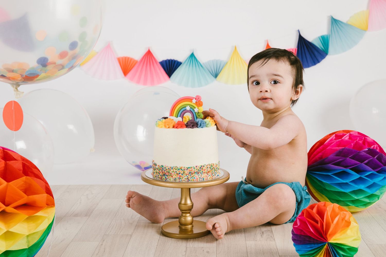 Cake smash with rainbow theme