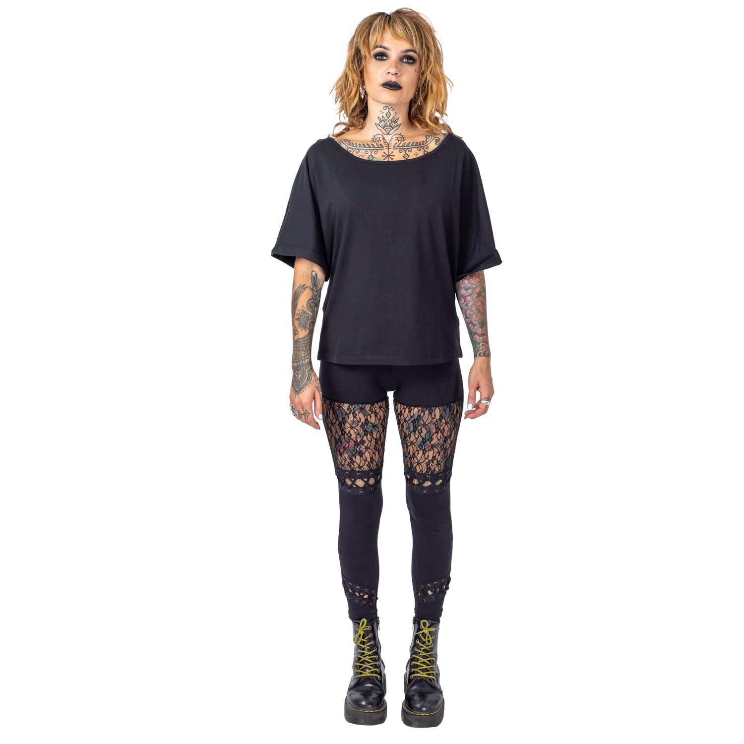 tattooed model with gothic makeup posing for Innocent Clothing in black outfit shot by Amy Davies in Hove