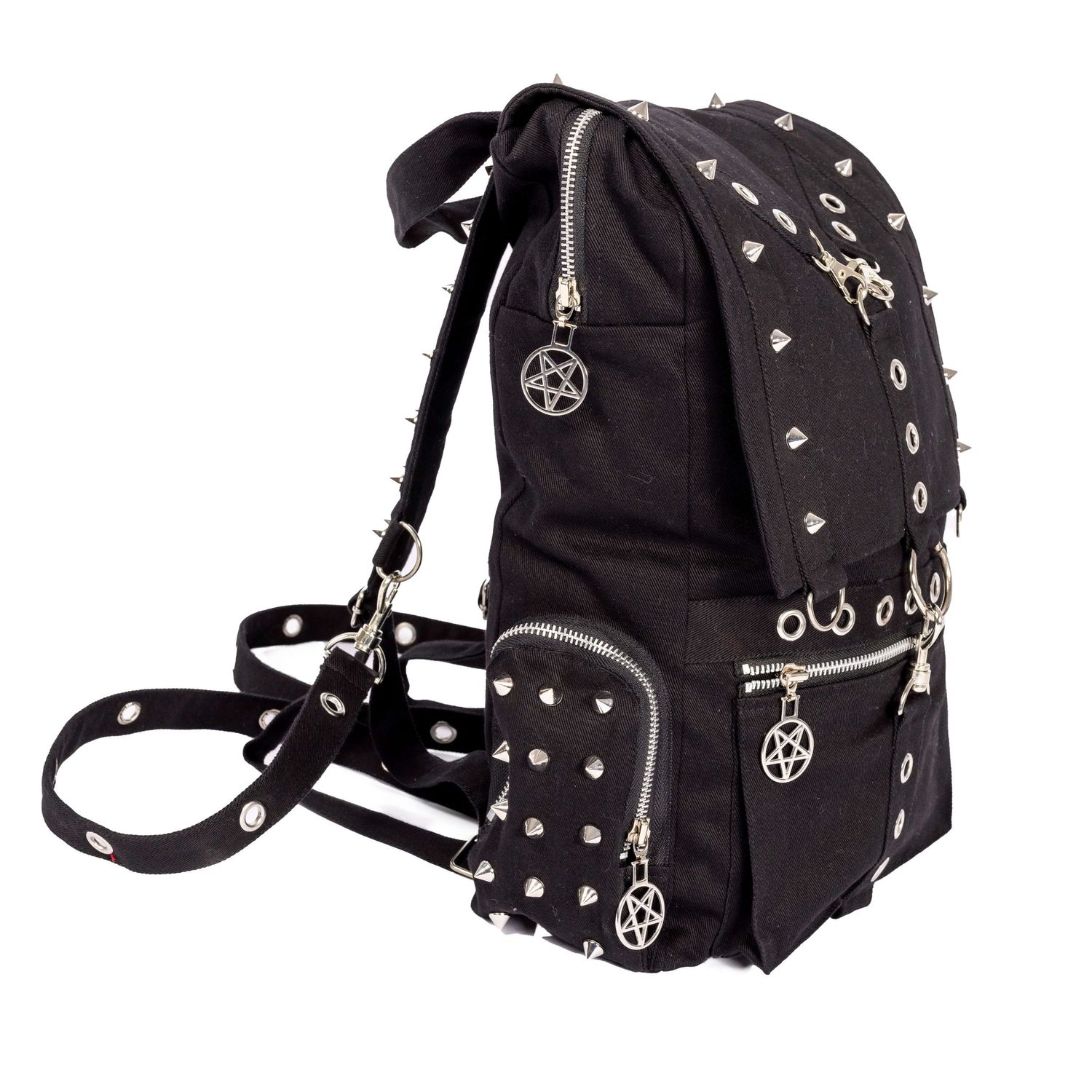 black gothic bag with studs and pentagrams shot by Amy Davies for Innocent Clothing in Hove studio