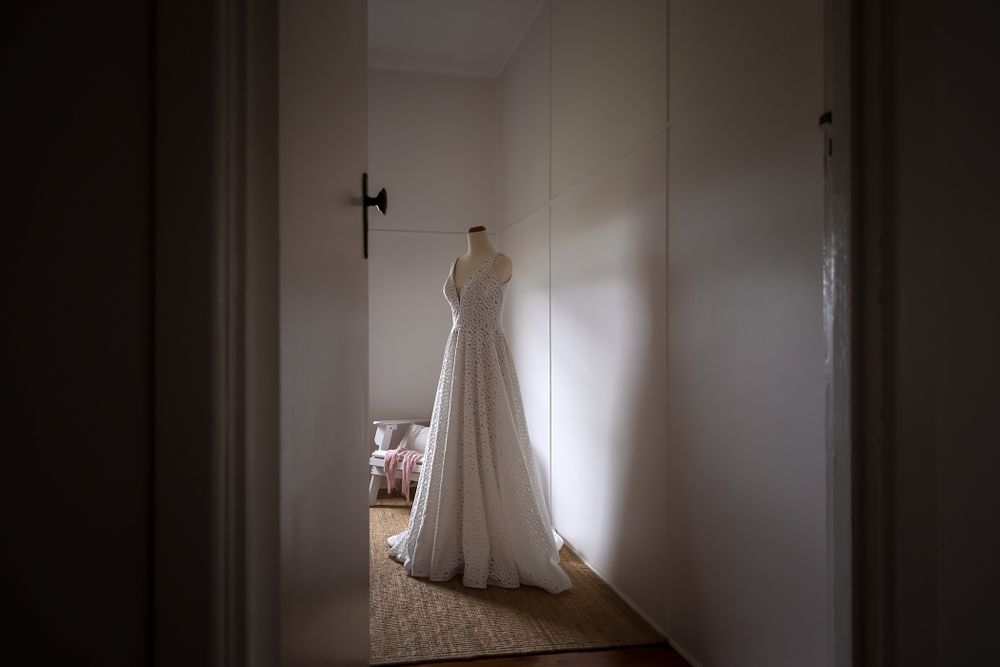 Brides wedding dress on a mannequin at St.Leonards Vineyard in Wahgunyah