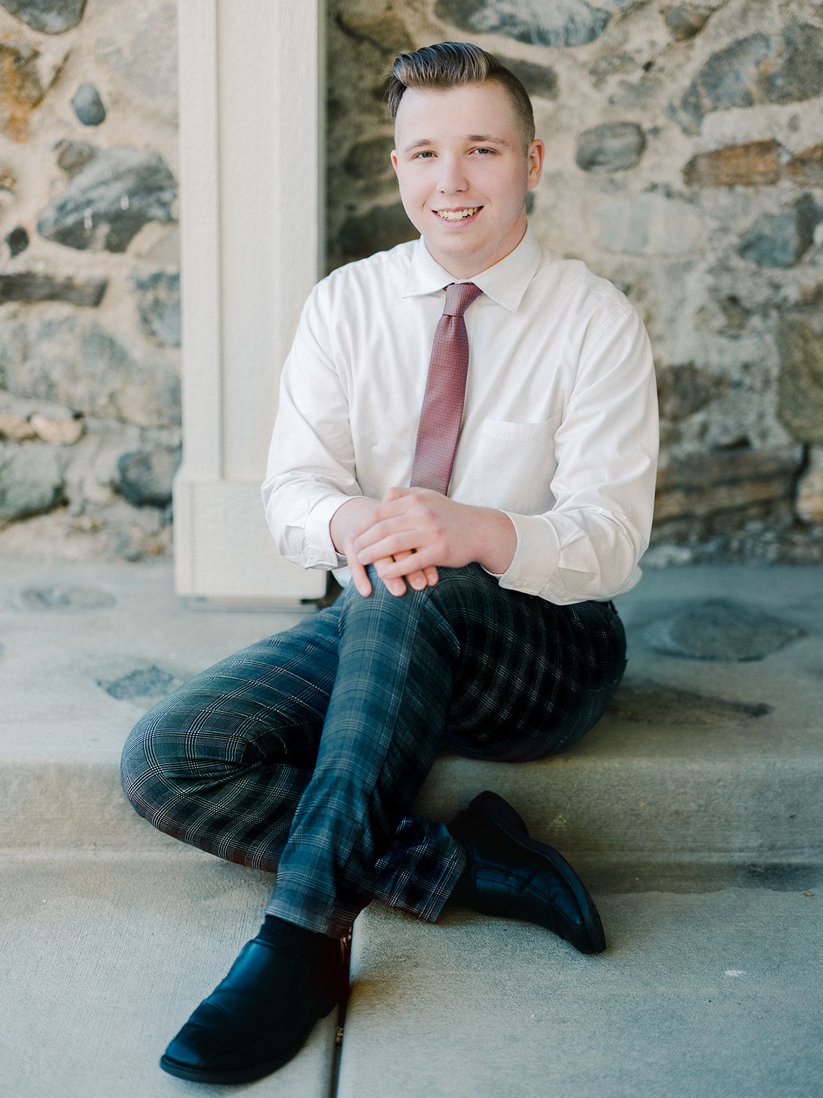 LDS missionary sitting in Farmington Utah with Michelle Deppe Photography.