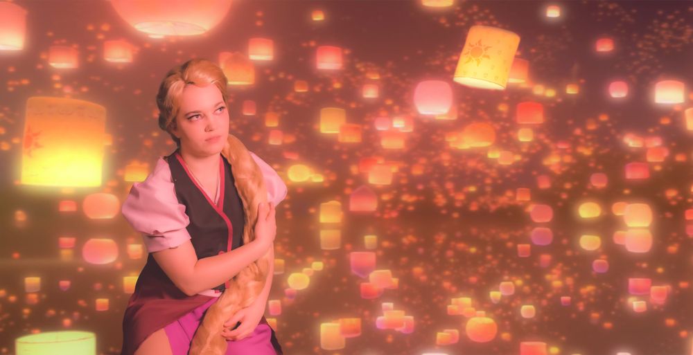A dreamy scene with floating lanterns illuminating the night sky.
