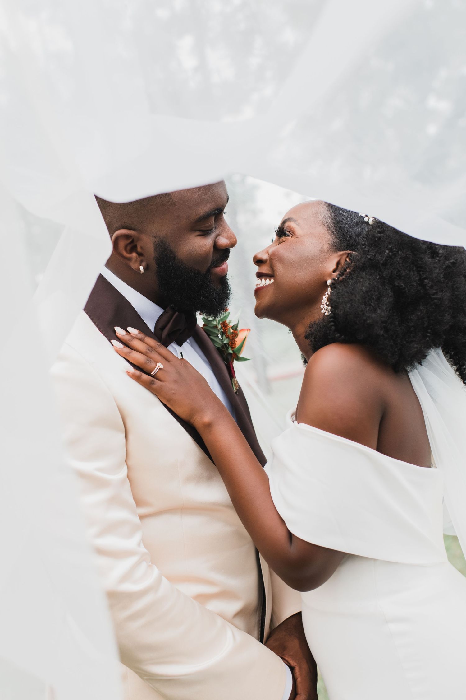 Vicky and Daniel’s Dry Creek Gatherings wedding, romantic couple portrait outdoors.