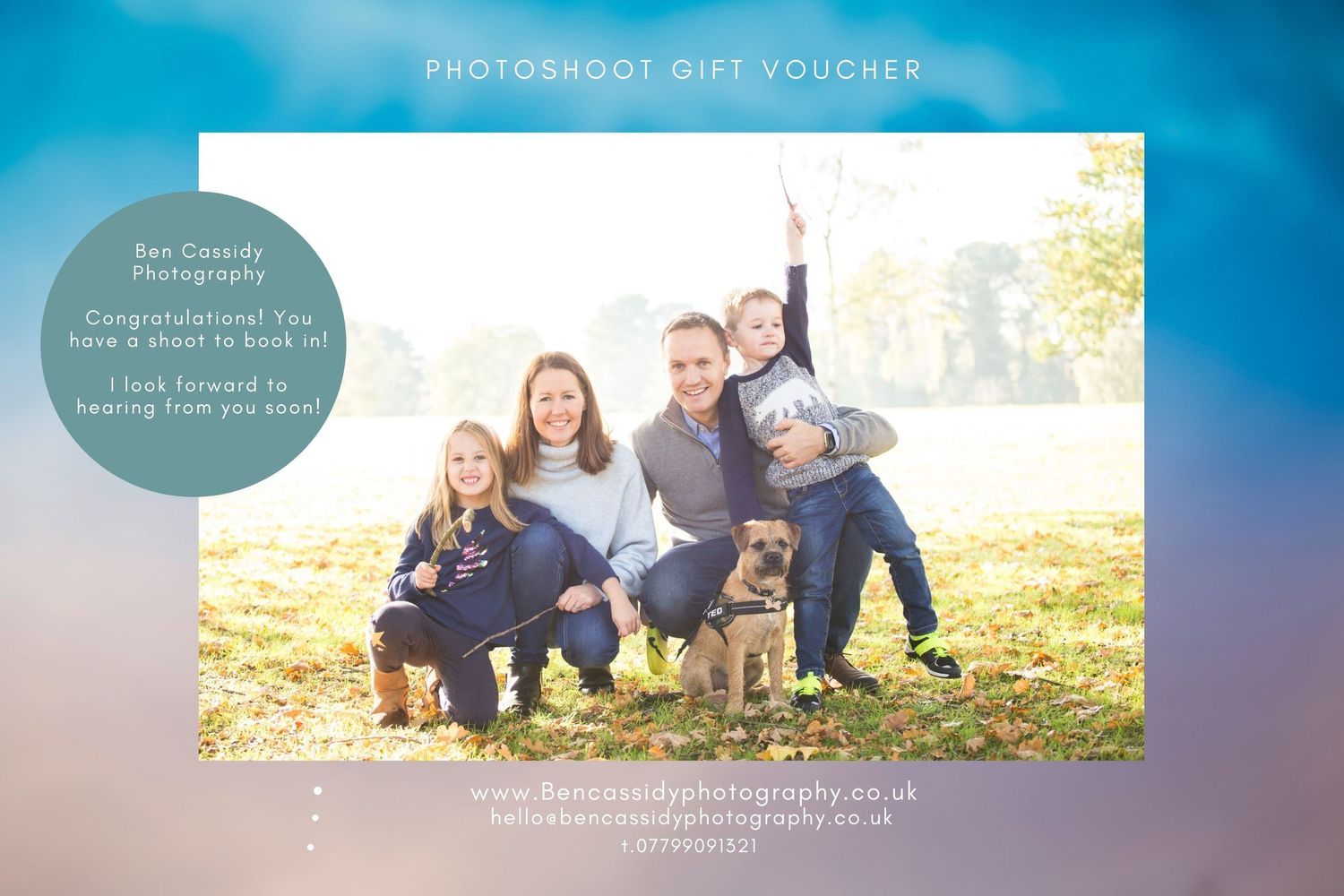 Birthday anniversary Christmas gift voucher - Photoshoots - Ben Cassidy Photography