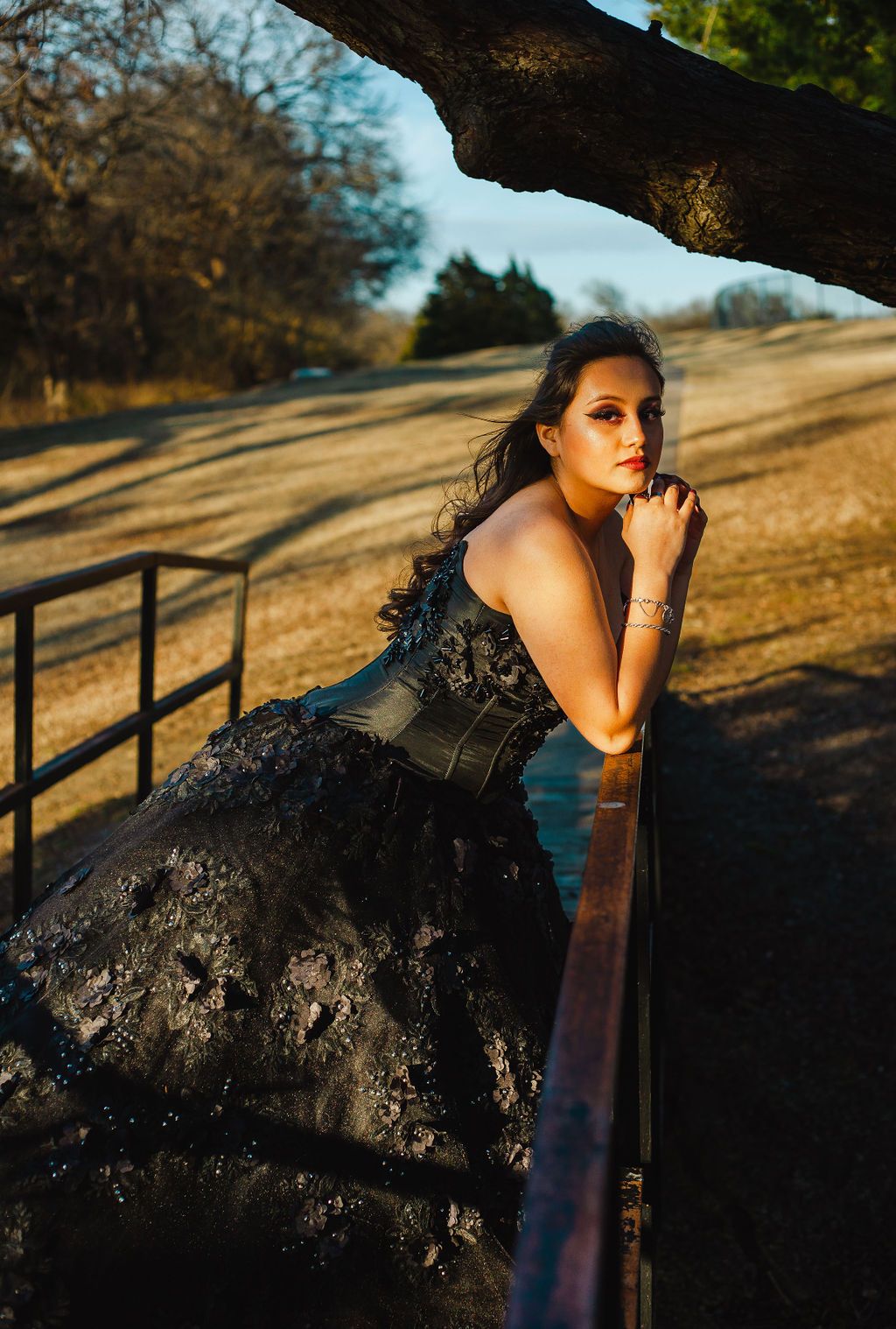 Maleficent themed quince girl poses for her XV anos portraits in Rockwall, Texas