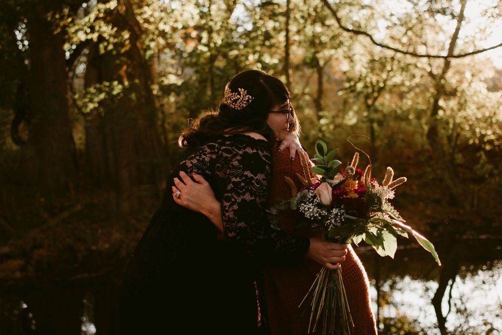 A romantic autumn scene with flowers and lace details in warm sunset lighting.