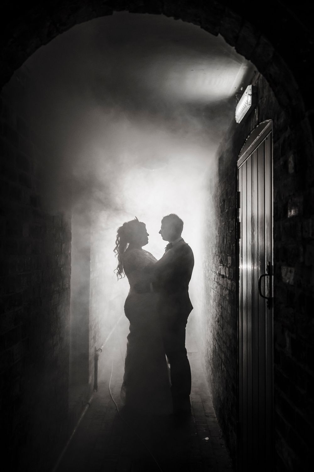 Bride and groom, stylised, film noir, Derbyshire wedding