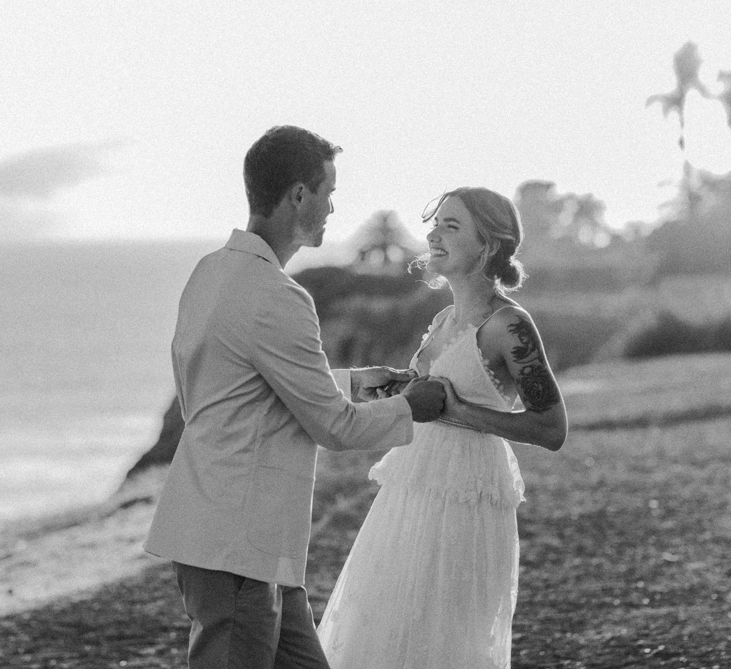 Bride and groom couple's portraits after a Palos Verdes cliffs wedding overlooking the ocean