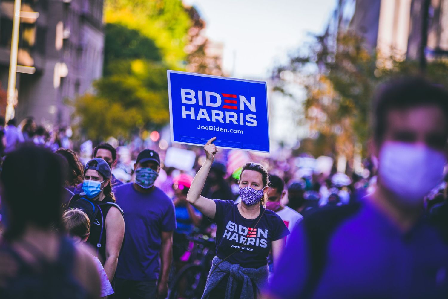 Protesting with signs on street